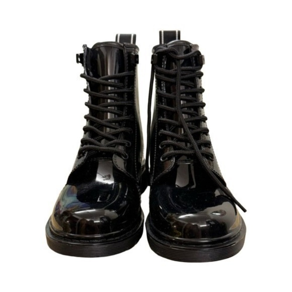 Michael Kors' Tavie‎ rain booties Black Lace Up Combat Boots Logo Pull Tab 7 New - Picture 4 of 16